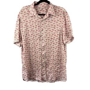 NWT Age of Wisdom Mens Short Sleeve Button Down Shirt Size L Flamingo Micro Dot